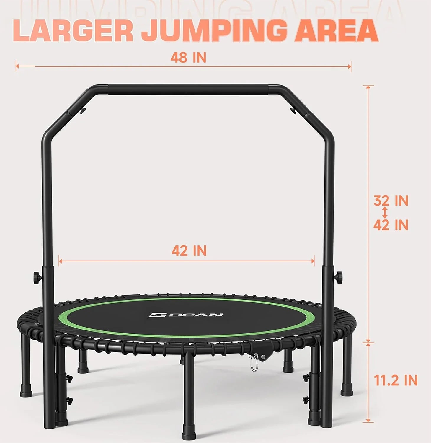 BCAN 450/550 LBS Foldable Mini Trampoline Fitness Trampoline Bungees Adjustable Foam Handle