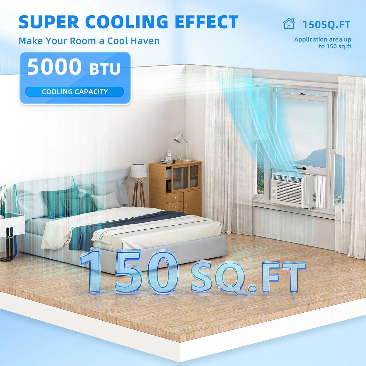 Antarctic Star 12,000 BTU U-Shaped Window Air Conditioner Unit Cools up to 550 Sq.Ft. with 6 Modes