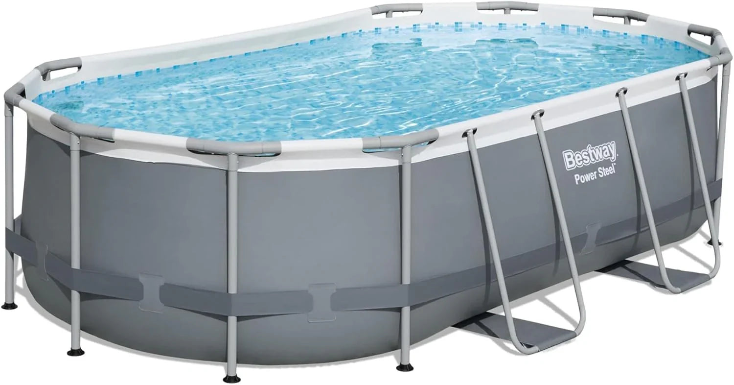 Power Steel 14' x 8'2" x 39.5" Oval Above Ground Pool Set Includes 530gal Filter Pump Ladder