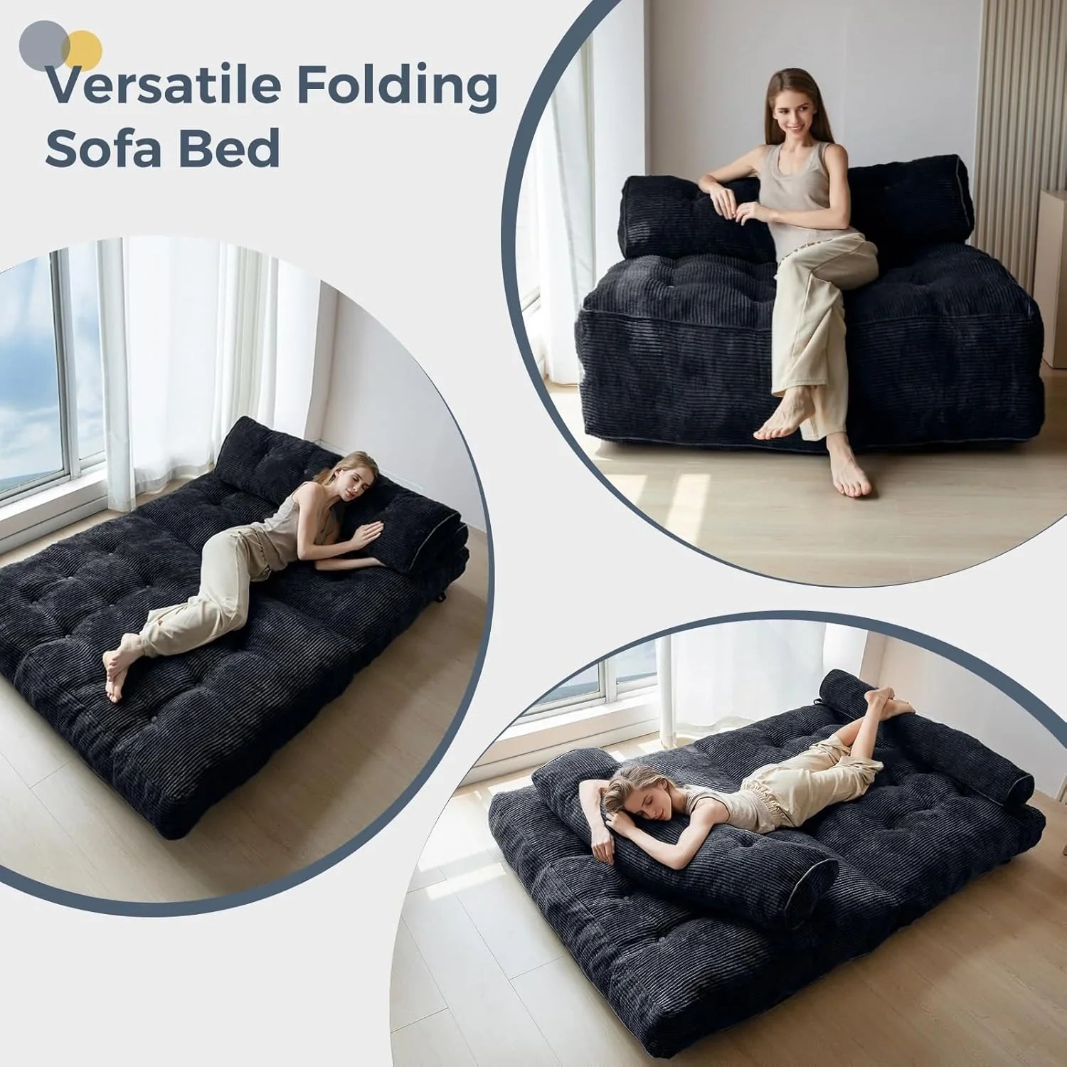 MAXYOYO Folding Sofa Bed Convertible Sleeper Chair with Pillow Foldable Mattress with Back Support