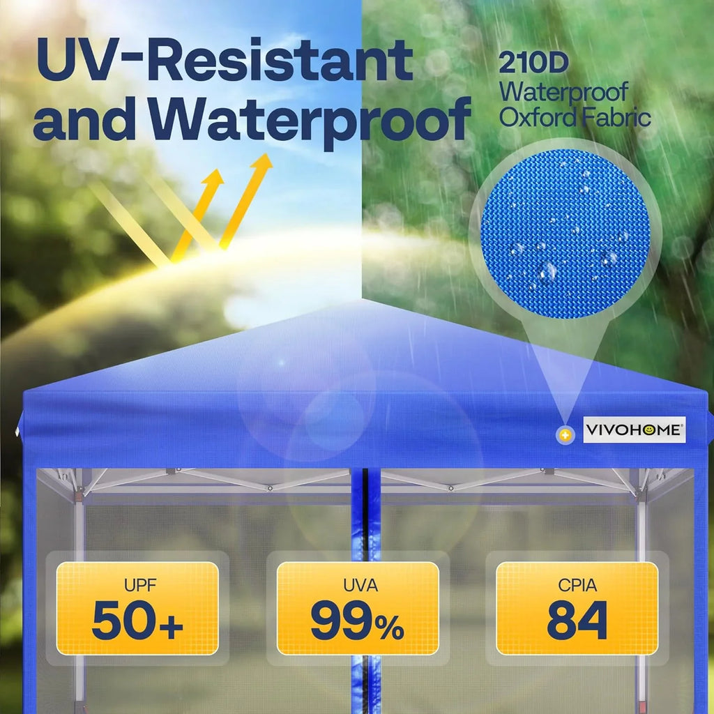 10x10ft Easy Pop-Up Canopy Outdoor Screen Tent with Mosquito Netting 2 Zipper Doors Roller Bag