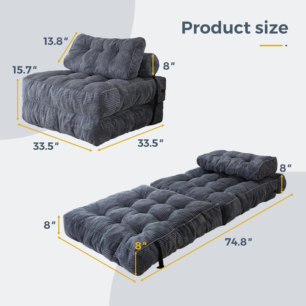 MAXYOYO Folding Sofa Bed Convertible Sleeper Chair with Pillow Foldable Mattress with Back Support