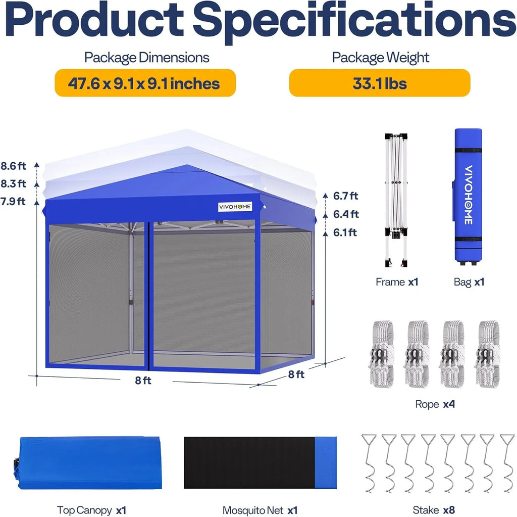 10x10ft Easy Pop-Up Canopy Outdoor Screen Tent with Mosquito Netting 2 Zipper Doors Roller Bag