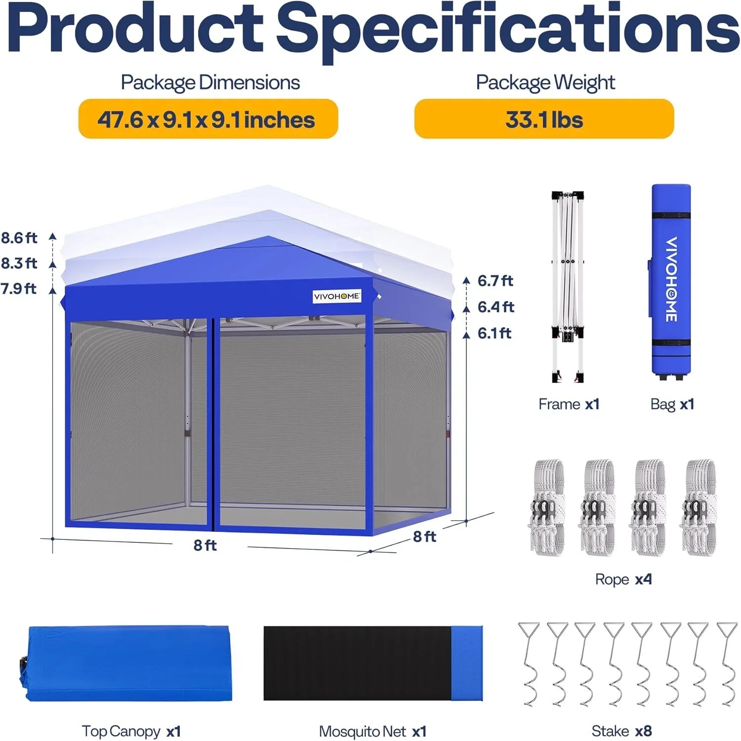 10x10ft Easy Pop-Up Canopy Outdoor Screen Tent with Mosquito Netting 2 Zipper Doors Roller Bag