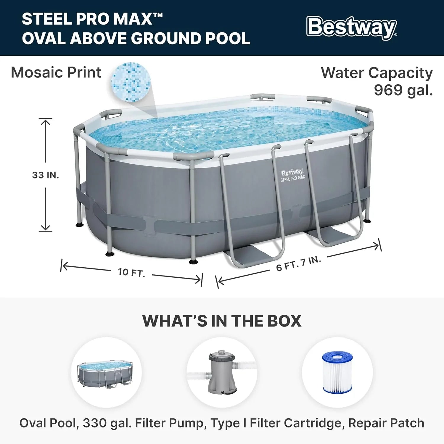 Power Steel 14' x 8'2" x 39.5" Oval Above Ground Pool Set Includes 530gal Filter Pump Ladder