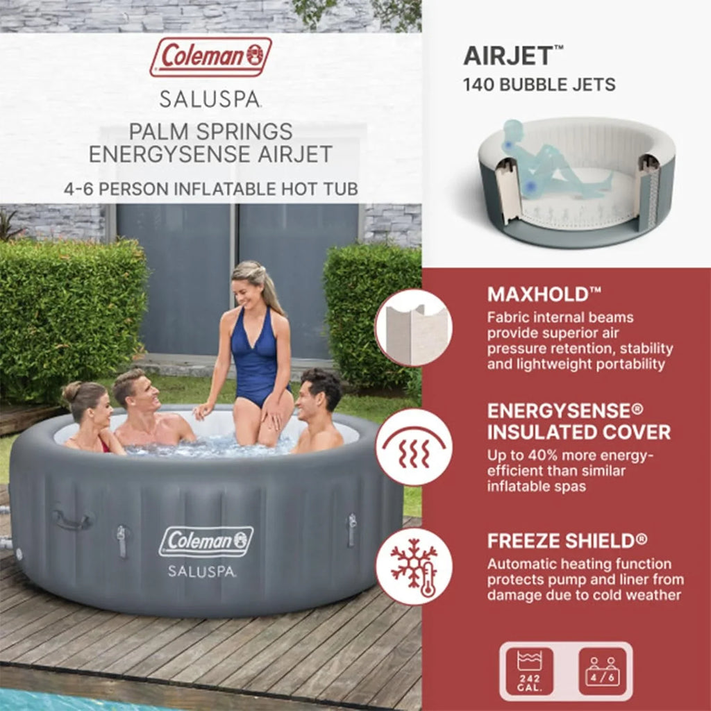 Bestway Palm Springs 4 to 6 Person EnergySense Smart AirJet Plus Inflatable Hot Tub Outdoor Spa