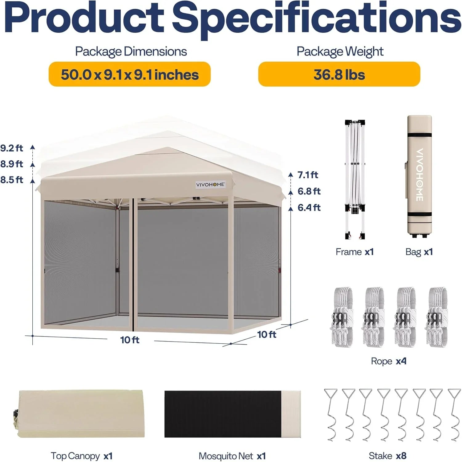 10x10ft Easy Pop-Up Canopy Outdoor Screen Tent with Mosquito Netting 2 Zipper Doors Roller Bag
