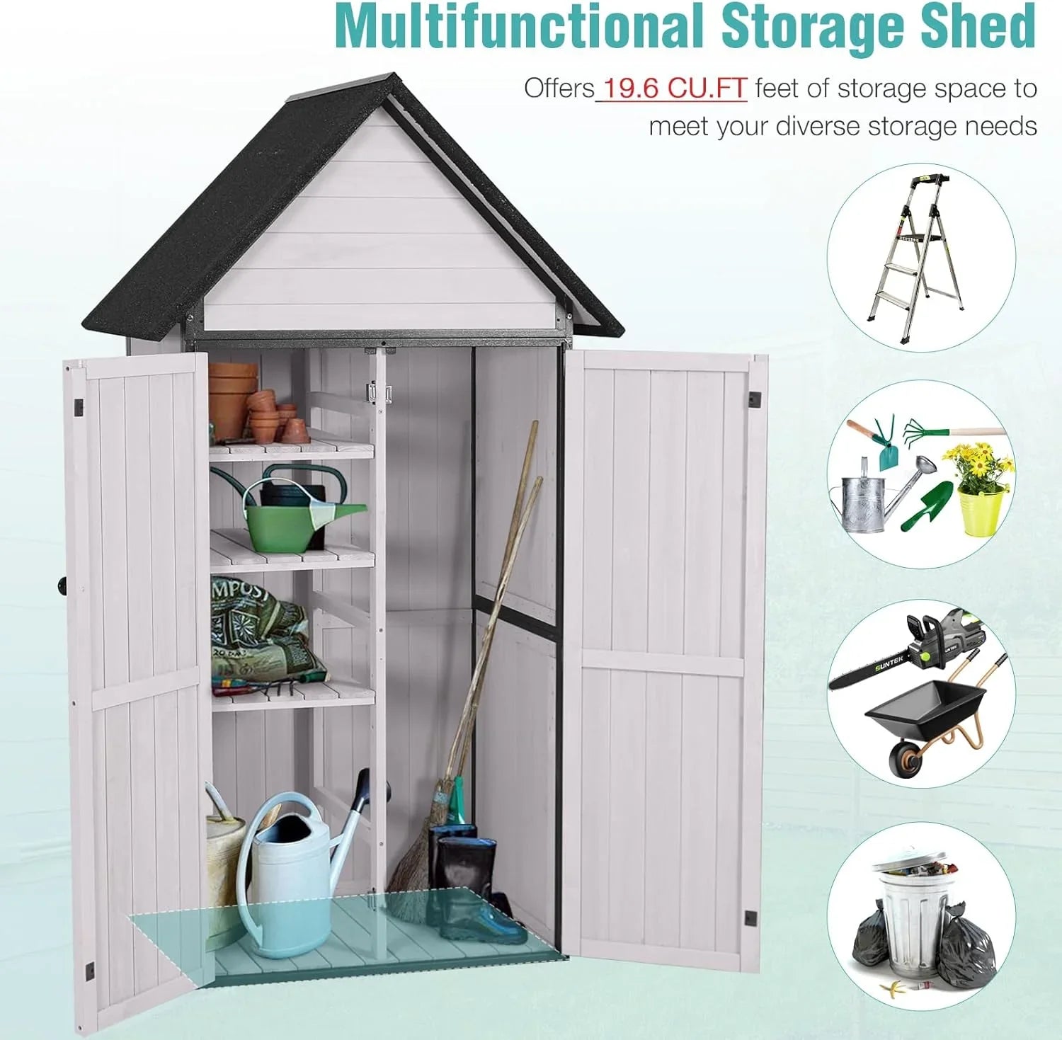 Sheds Outdoor Storage Garden Shed with Metal Frame Structure Adjustable Shelves Capacity Storage