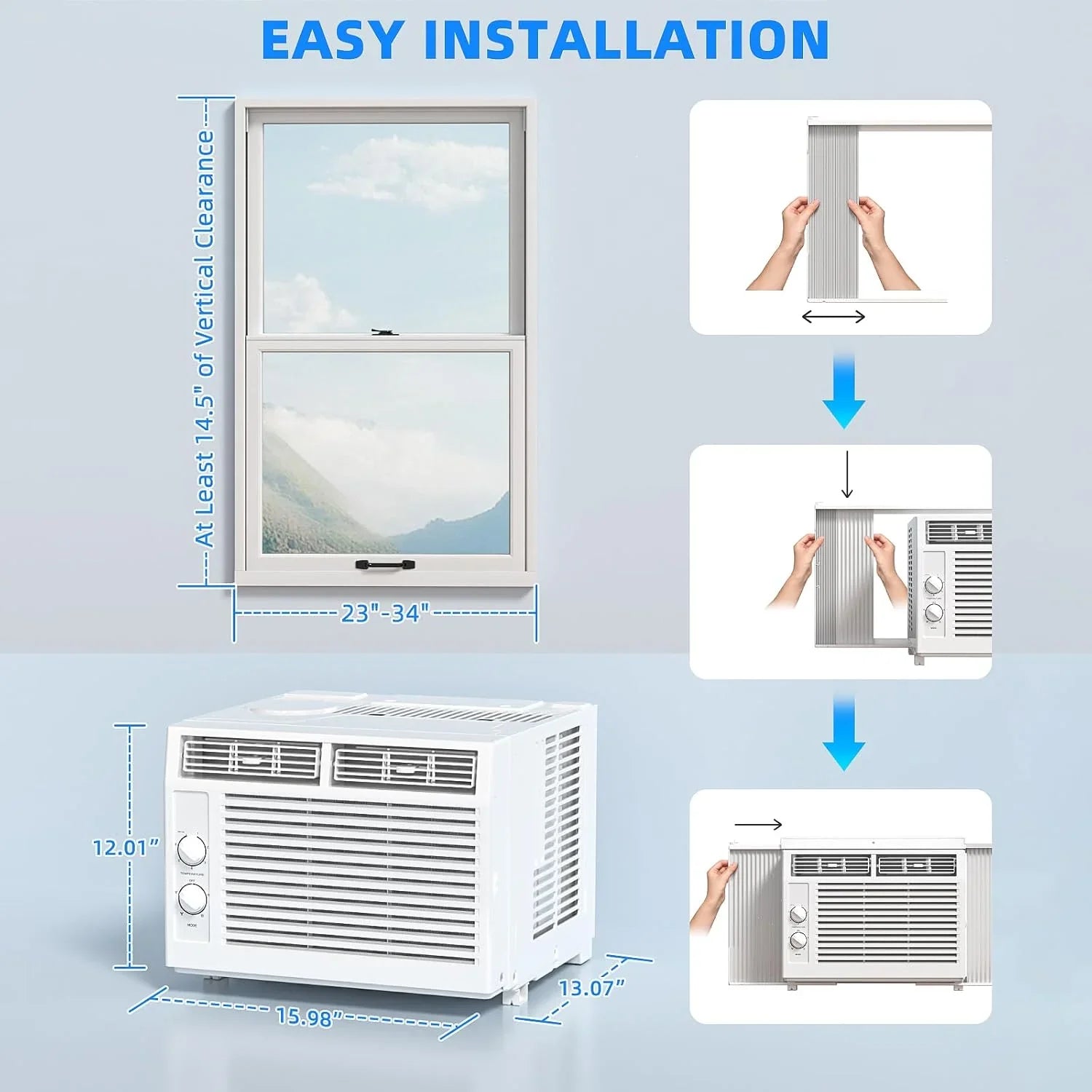 Antarctic Star 12,000 BTU U-Shaped Window Air Conditioner Unit Cools up to 550 Sq.Ft. with 6 Modes