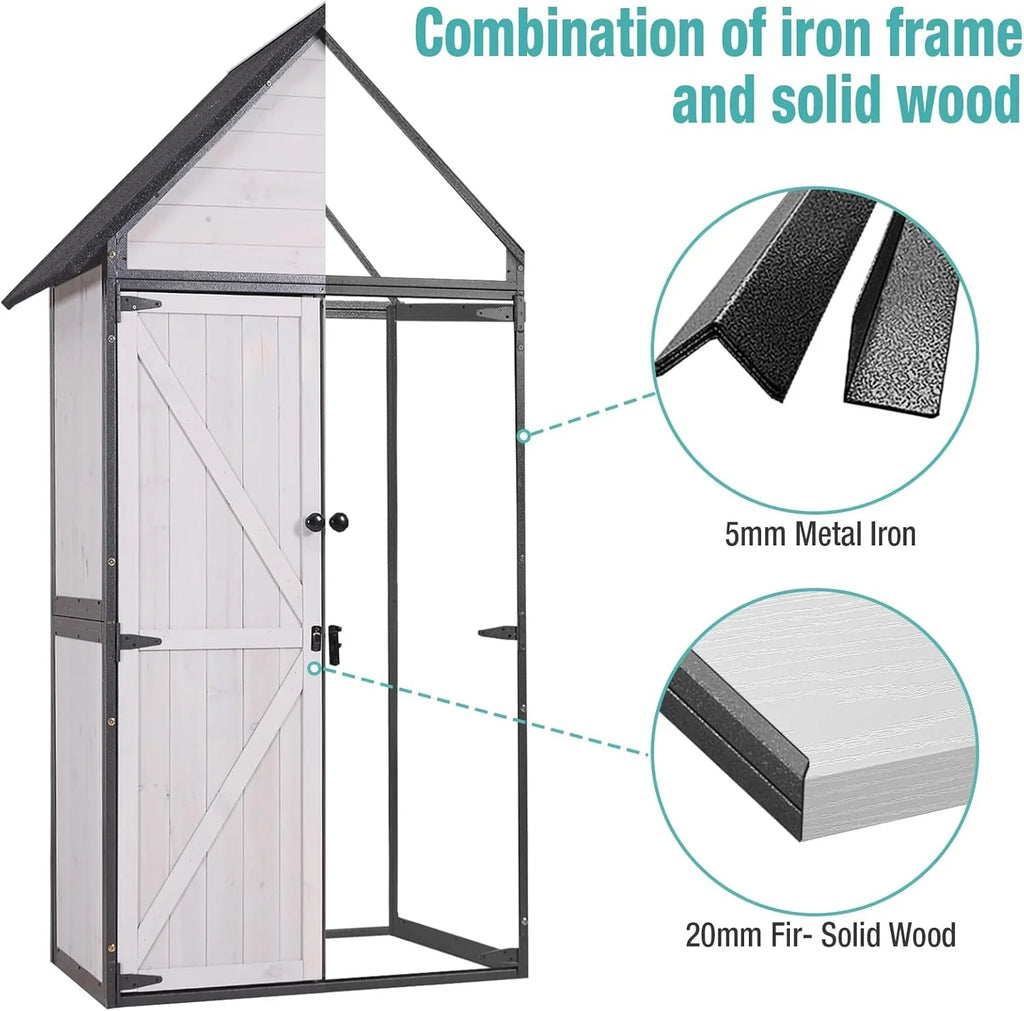 Sheds Outdoor Storage Garden Shed with Metal Frame Structure Adjustable Shelves Capacity Storage
