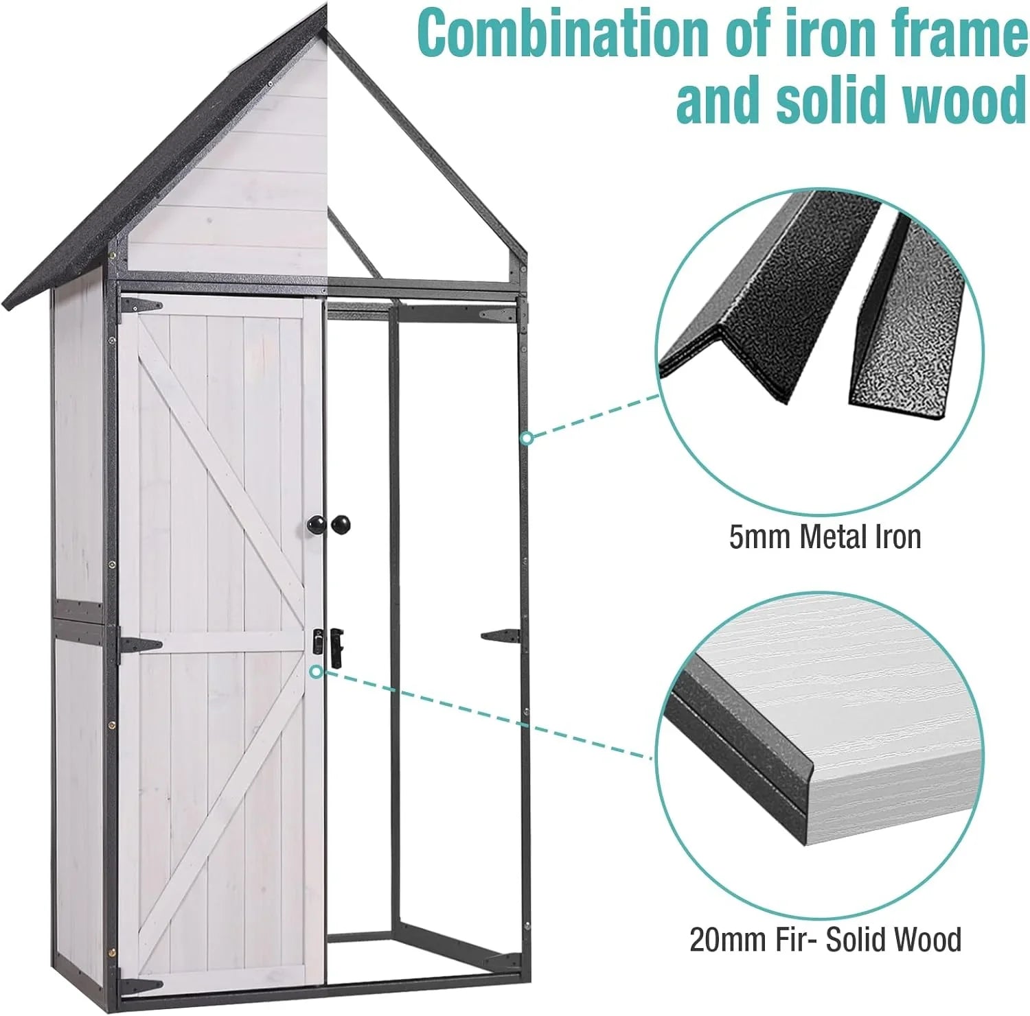 Sheds Outdoor Storage Garden Shed with Metal Frame Structure Adjustable Shelves Capacity Storage