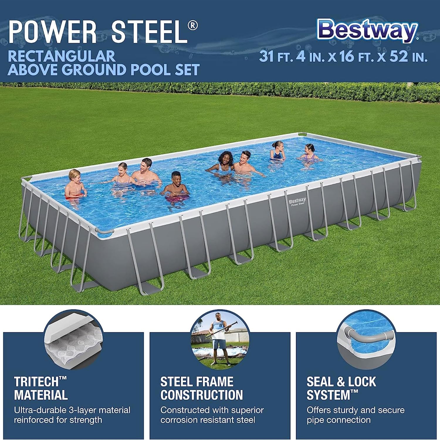 Power Steel 14' x 8'2" x 39.5" Oval Above Ground Pool Set Includes 530gal Filter Pump Ladder