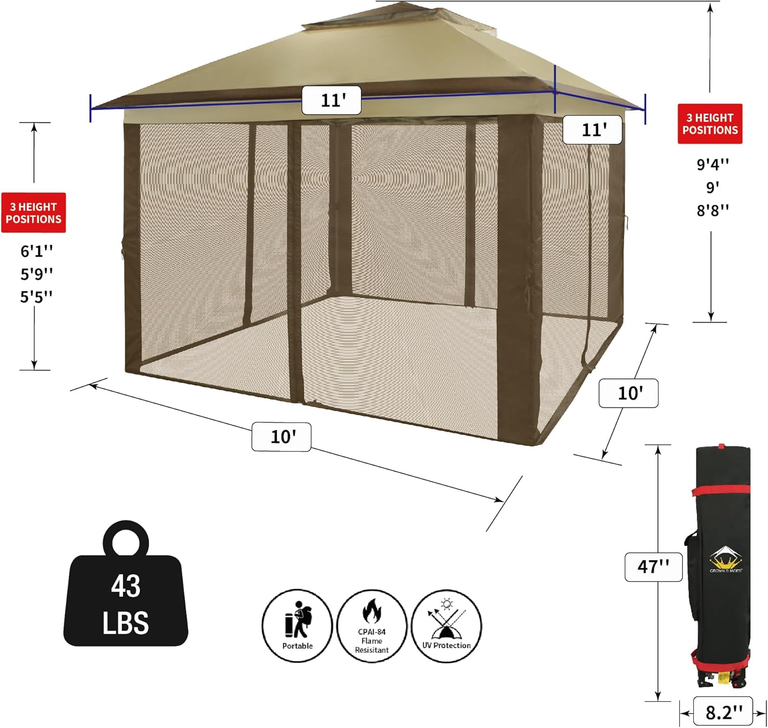 CROWN SHADES 13x13 Pop Up Gazebo Canopy Tent Gazebos on Clearance Outdoor Gazebo