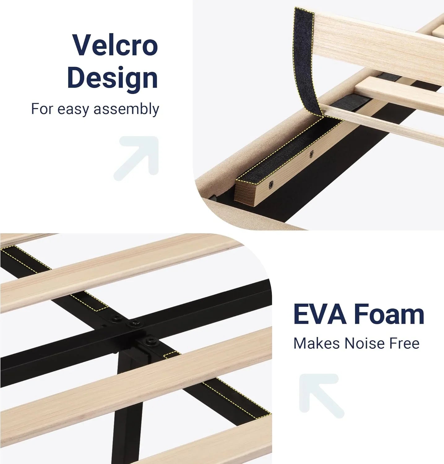 Allewie Queen Size Platform Bed Frame with Fabric Upholstered Headboard Wooden Slats Support