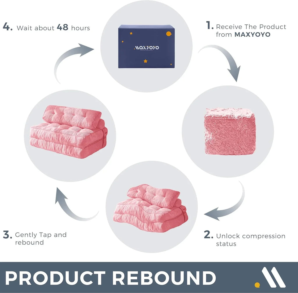 MAXYOYO Folding Sofa Bed Convertible Sleeper Chair with Pillow Foldable Mattress with Back Support