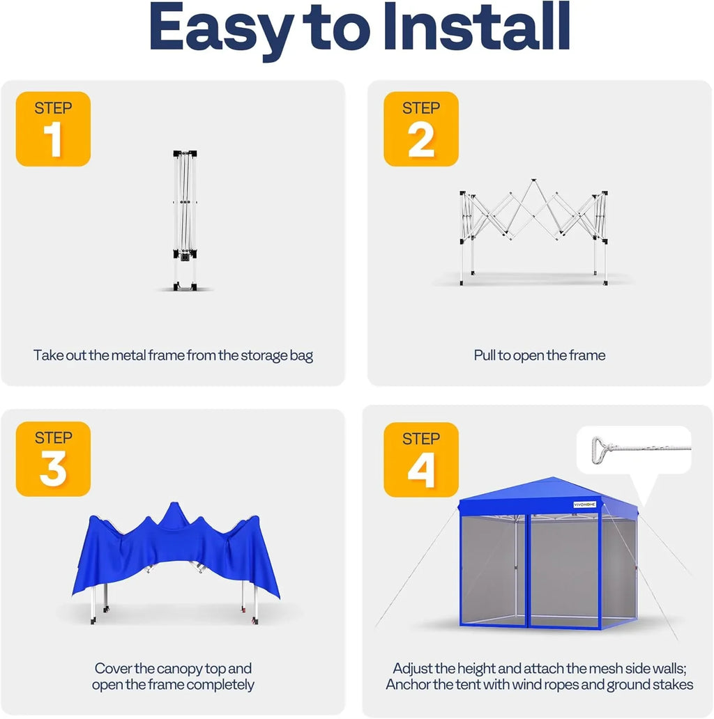 10x10ft Easy Pop-Up Canopy Outdoor Screen Tent with Mosquito Netting 2 Zipper Doors Roller Bag