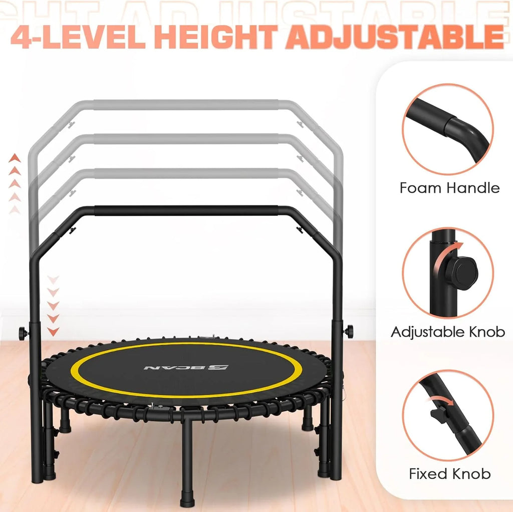 BCAN 450/550 LBS Foldable Mini Trampoline Fitness Trampoline Bungees Adjustable Foam Handle