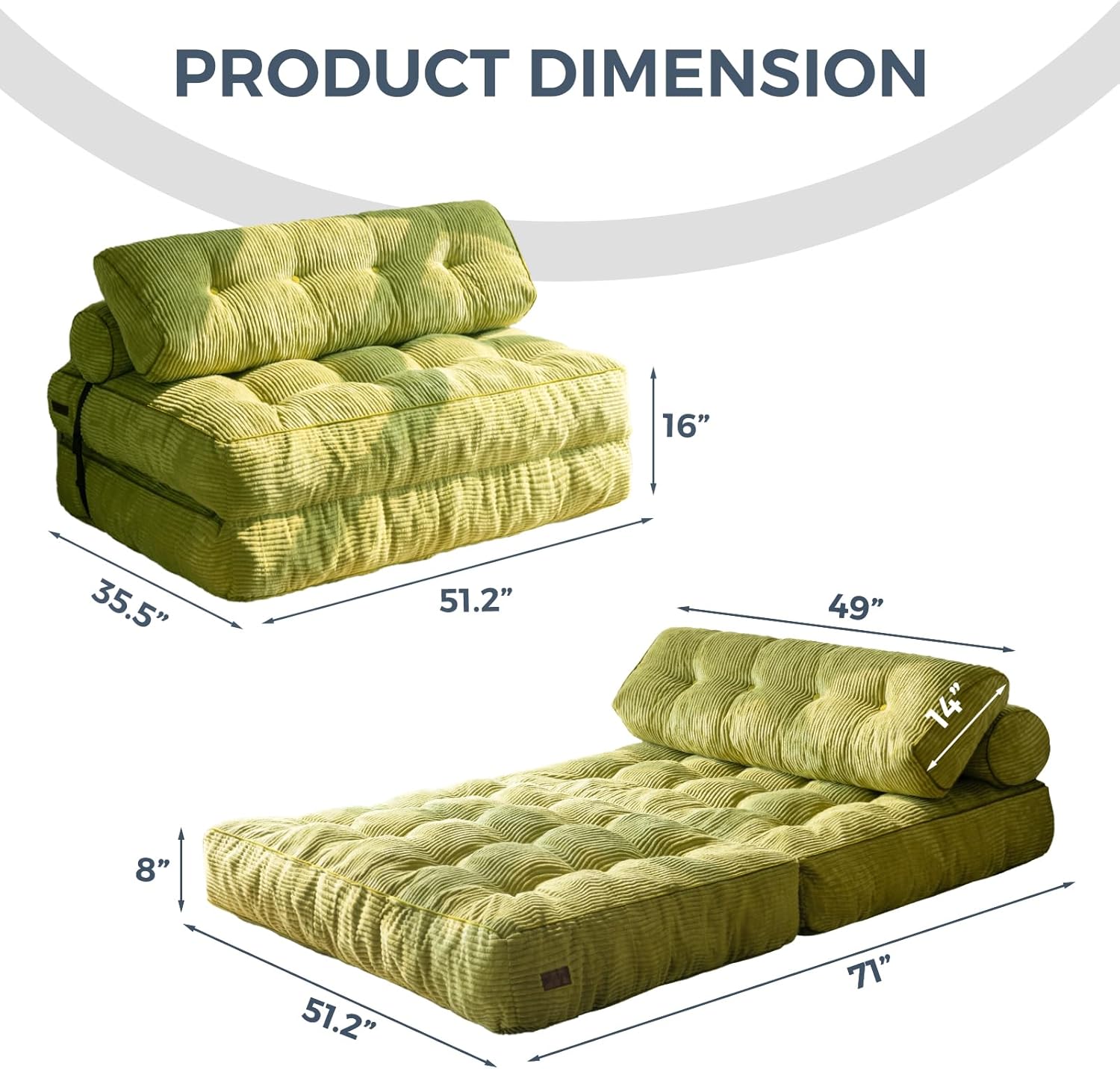 MAXYOYO Folding Sofa Bed Convertible Sleeper Chair with Pillow Foldable Mattress with Back Support