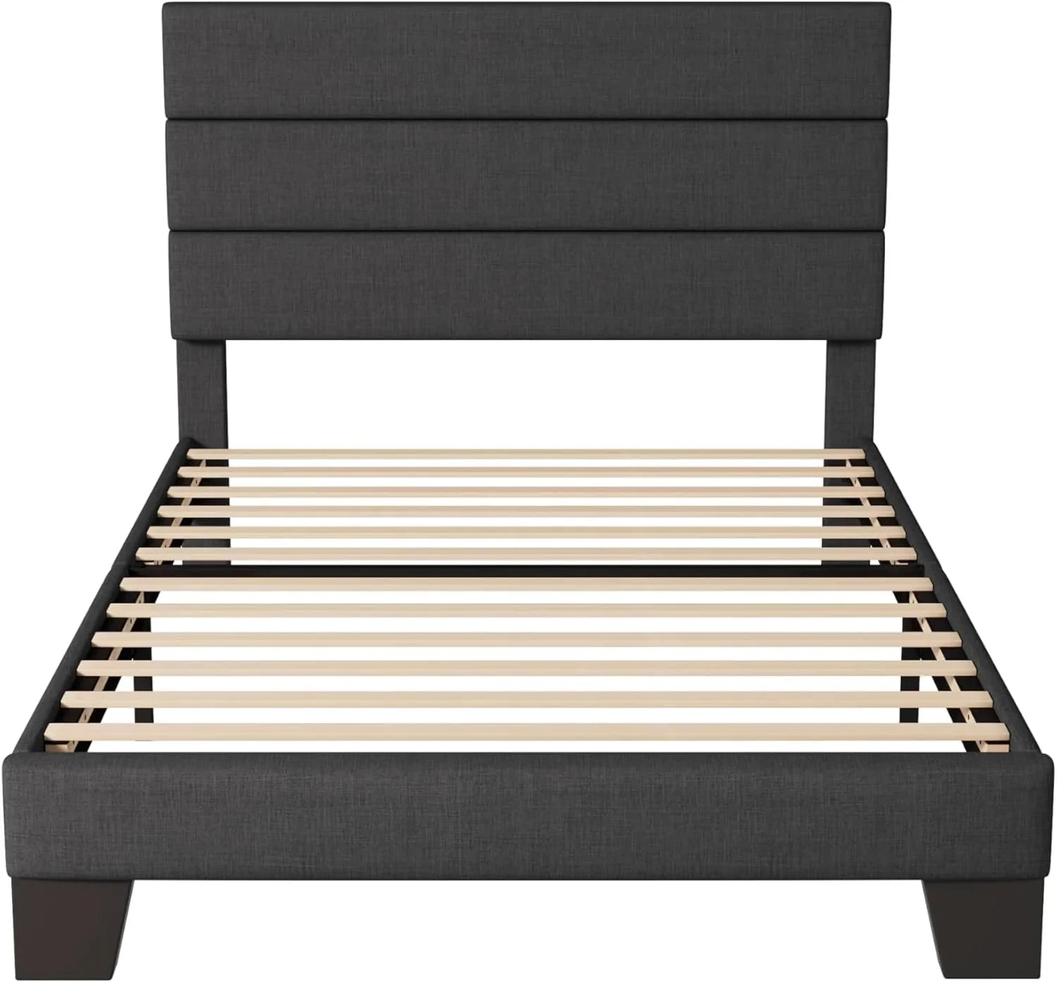 Allewie Queen Size Platform Bed Frame with Fabric Upholstered Headboard Wooden Slats Support