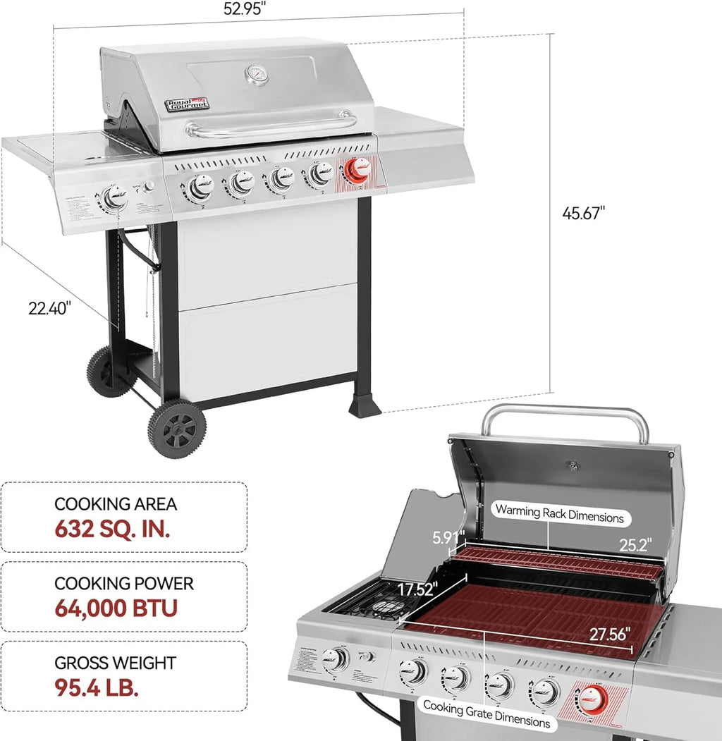 Royal Gourmet GA5401T 5-Burner Propane Gas Grill Sear Burner Side Burner Stainless Steel BBQ Grill
