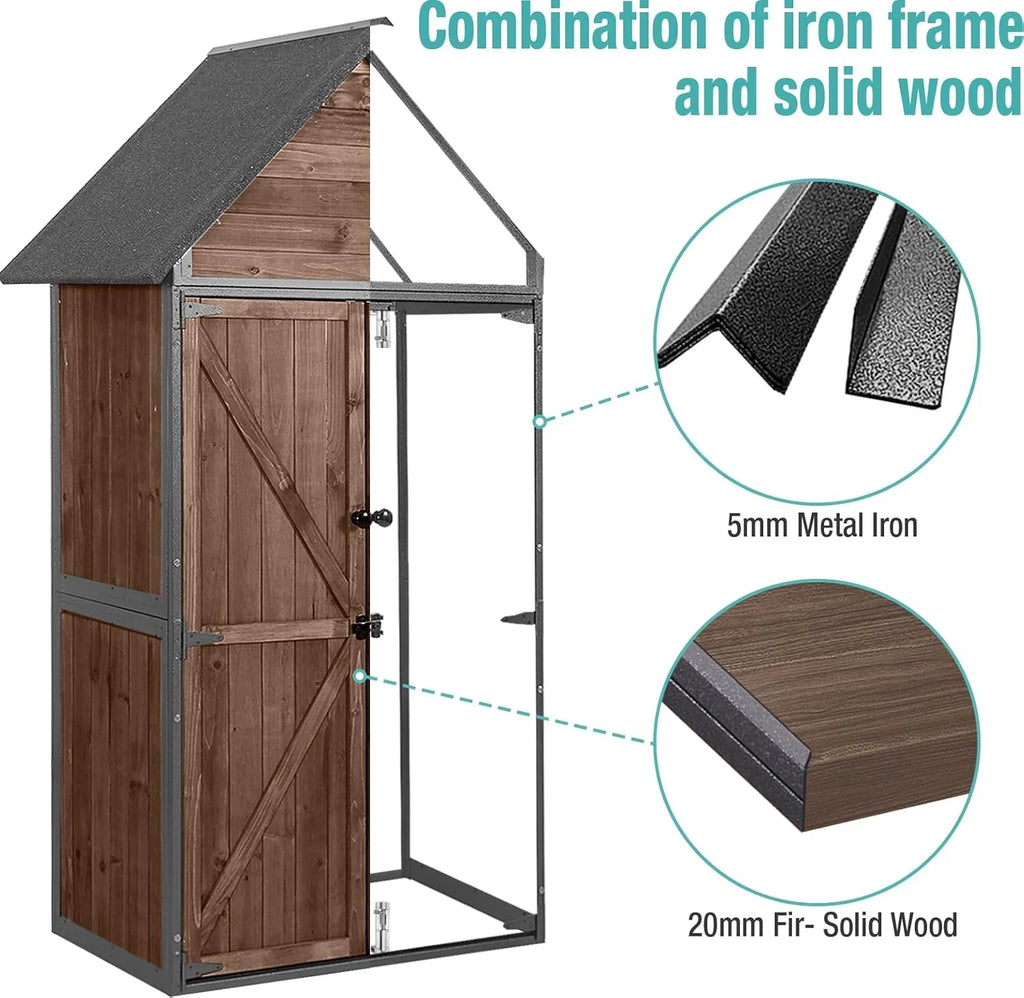Sheds Outdoor Storage Garden Shed with Metal Frame Structure Adjustable Shelves Capacity Storage
