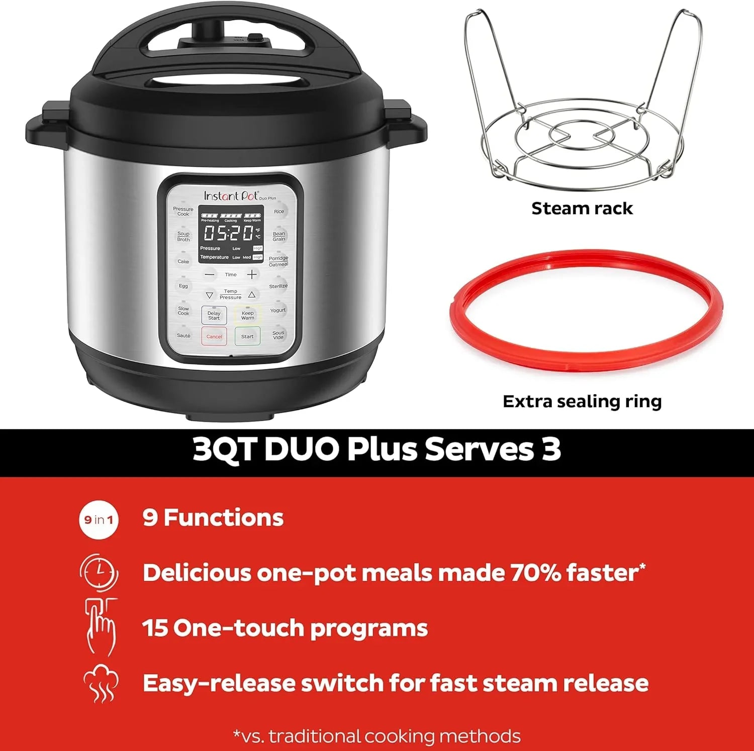 9-in-1 Multicooker Pressure Cooker Slow Cook Rice Maker Steamer Sauté Yogurt Warmer Sterilizer