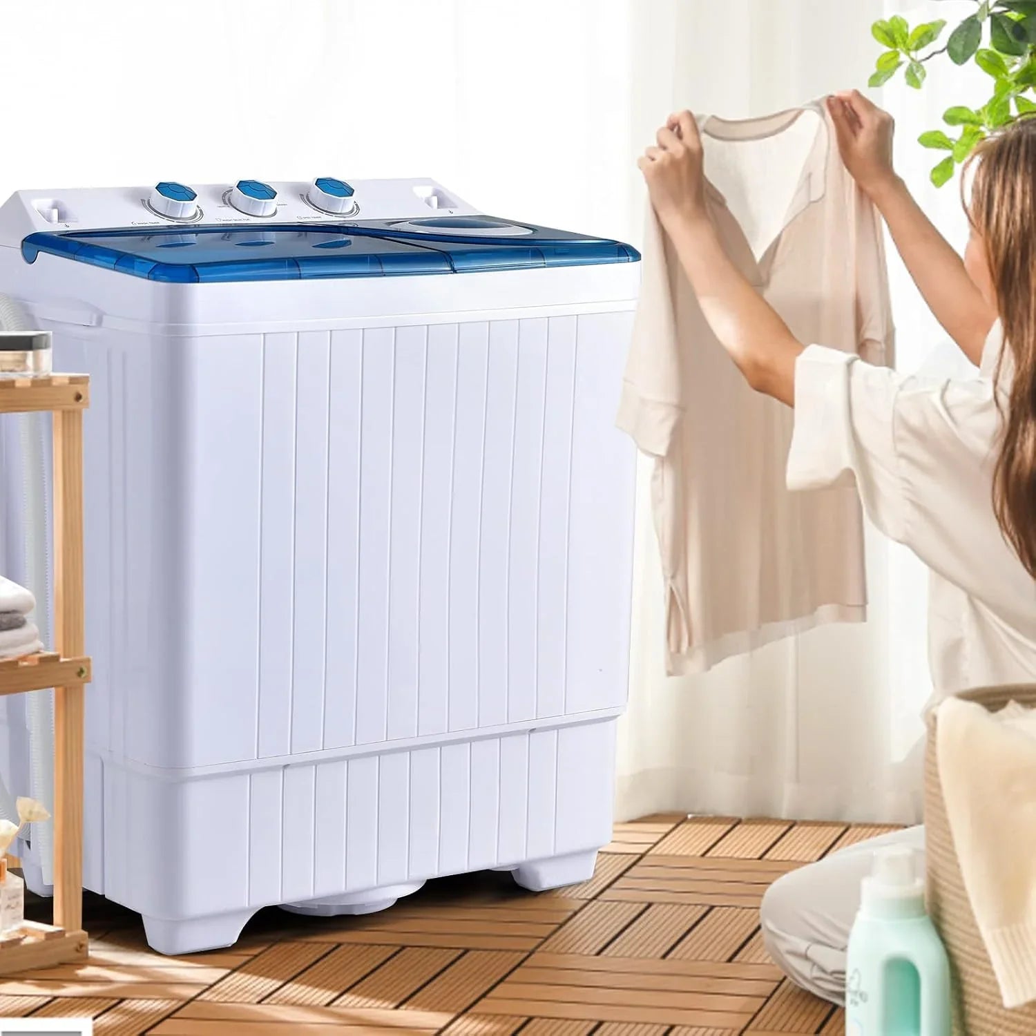 COSTWAY Double Tub 26 lb Capacity Laundry 18 lb 8 lb Spin Combo Drain Pump Washing Machine