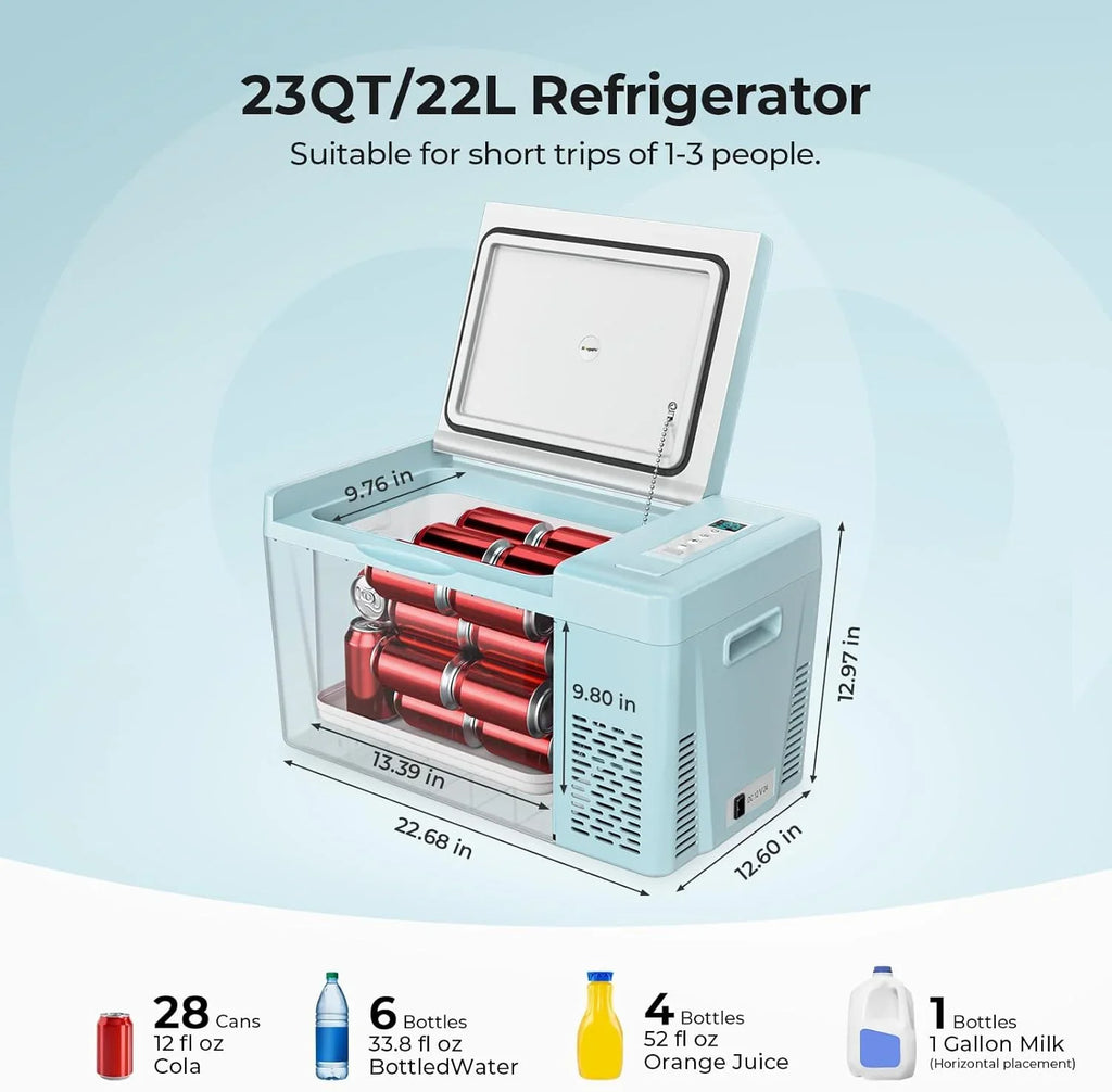 BougeRV 12 Volt Refrigerator 12V Car Fridge 23 Quart Portable Freezer Compressor Cooler