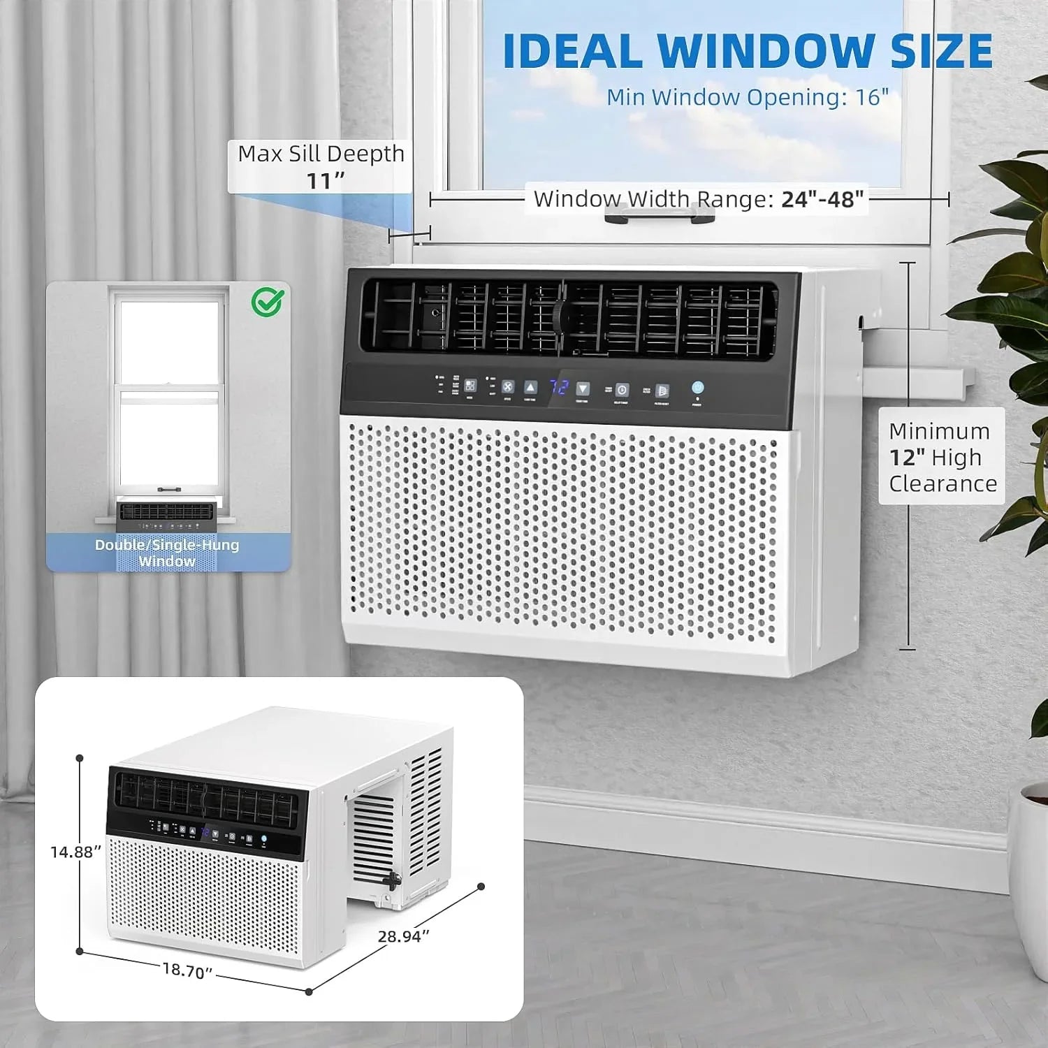 Antarctic Star 12,000 BTU U-Shaped Window Air Conditioner Unit Cools up to 550 Sq.Ft. with 6 Modes