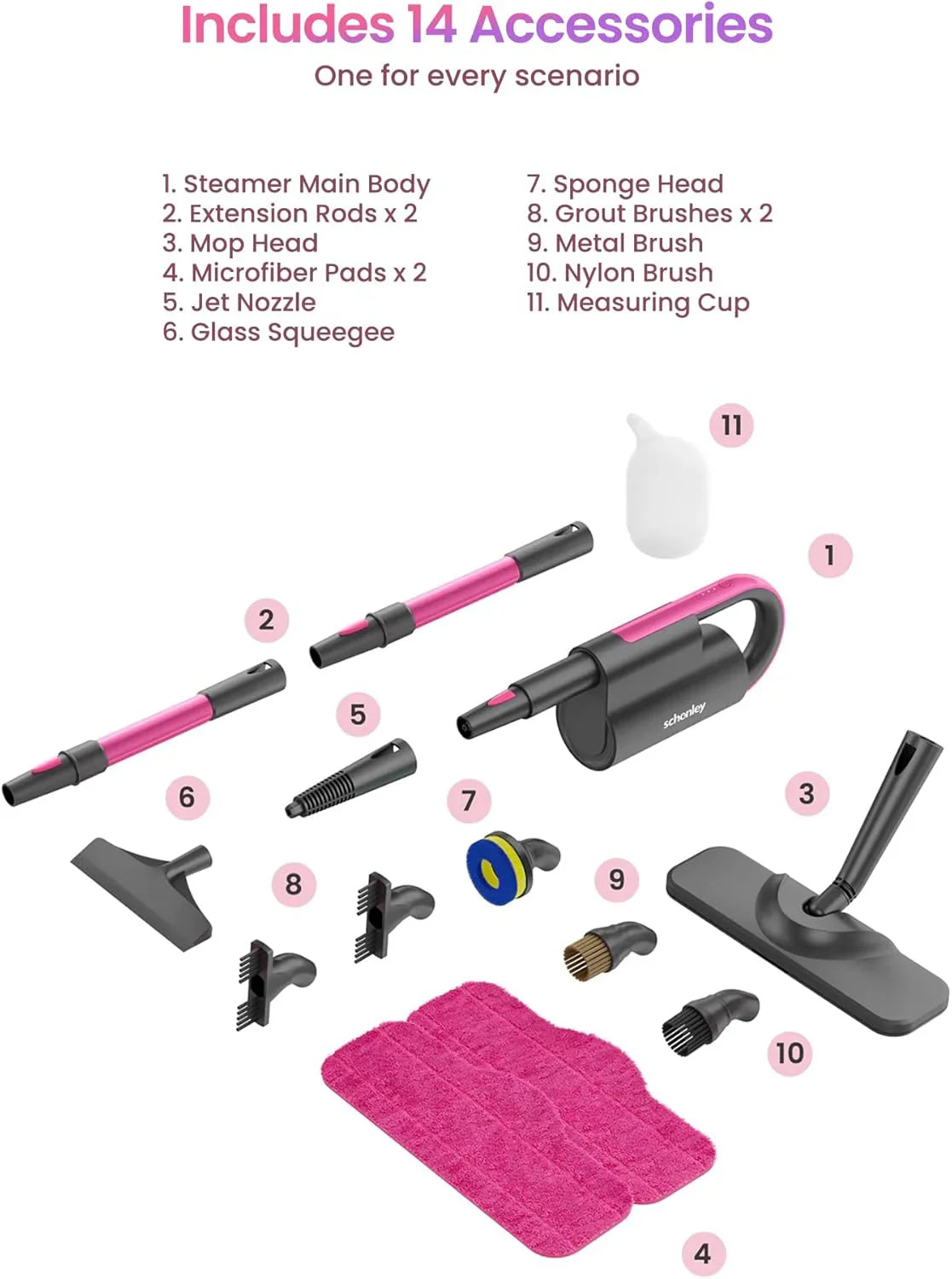 7-in-1 Steam Mop Dual-Rod Design with Detachable Handheld Steamer for Walls Grouts Hard Floors