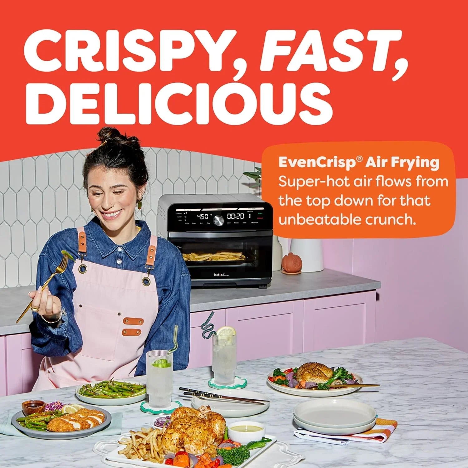 Instant Pot Omni Plus 19QT/18L Toaster Oven Air Fryer 10-in-1 Functions Fits 12" Pizza Crisp Broil