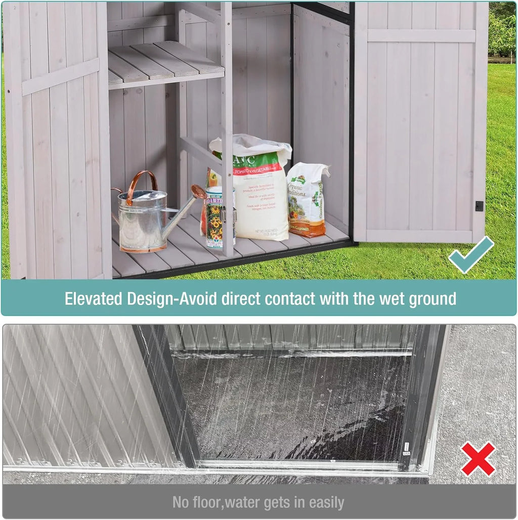 Sheds Outdoor Storage Garden Shed with Metal Frame Structure Adjustable Shelves Capacity Storage