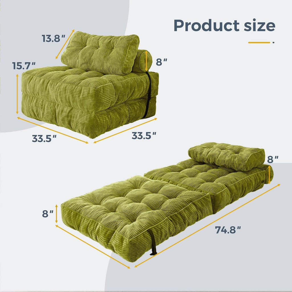 MAXYOYO Folding Sofa Bed Convertible Sleeper Chair with Pillow Foldable Mattress with Back Support