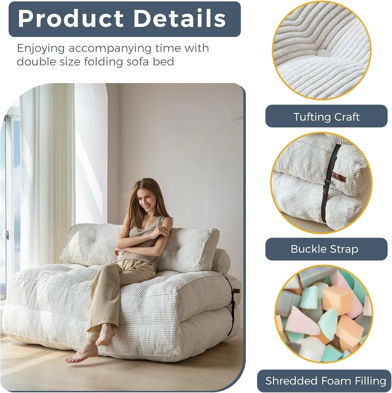 MAXYOYO Folding Sofa Bed Convertible Sleeper Chair with Pillow Foldable Mattress with Back Support