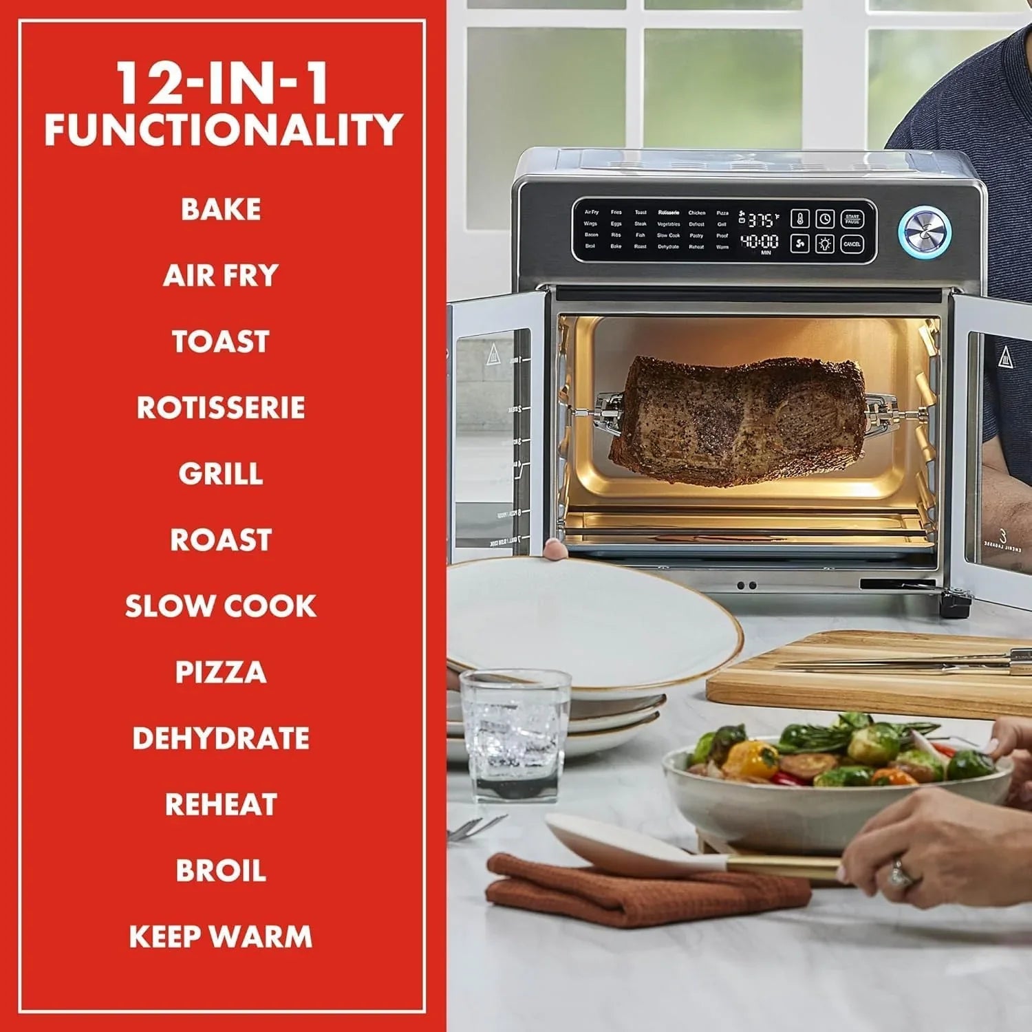 Extra Large French Door Air Fryer Toaster Oven Combo 24 Cooking Functions and Digital Controls