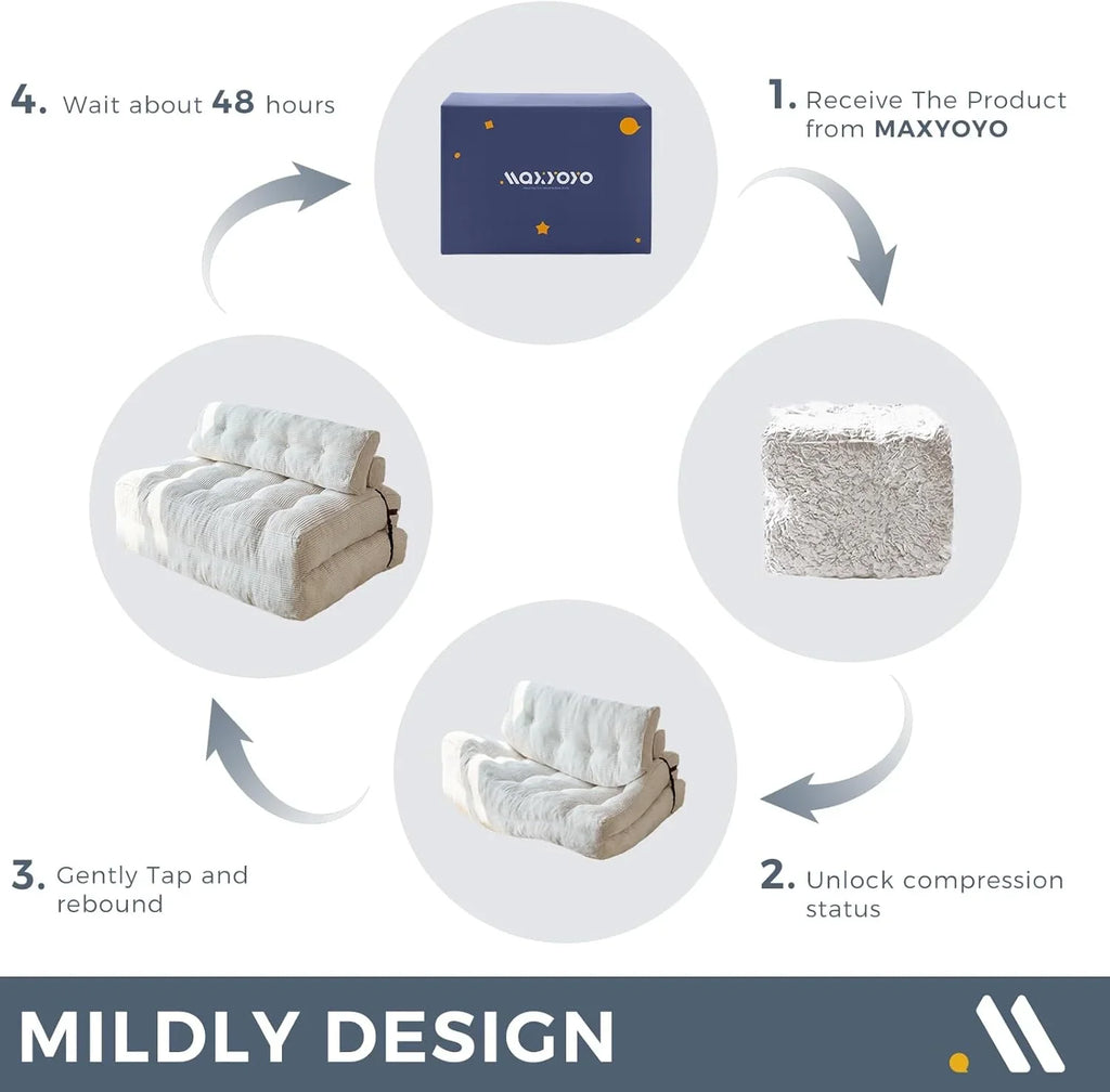 MAXYOYO Folding Sofa Bed Convertible Sleeper Chair with Pillow Foldable Mattress with Back Support