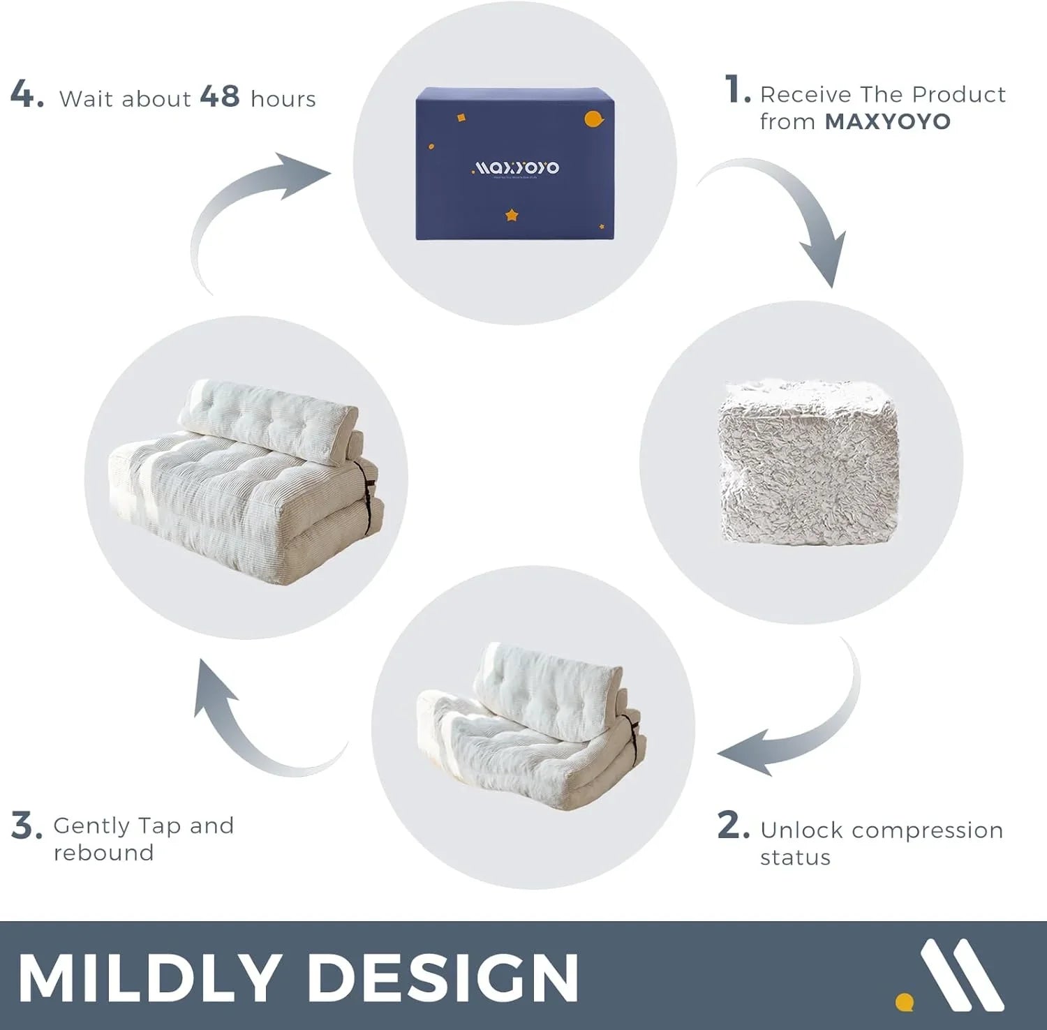 MAXYOYO Folding Sofa Bed Convertible Sleeper Chair with Pillow Foldable Mattress with Back Support