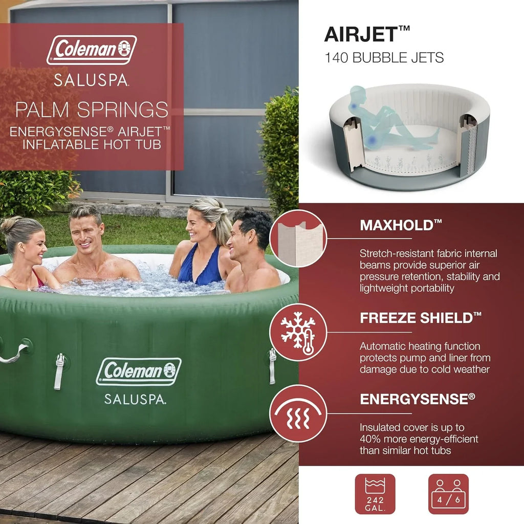 Bestway Palm Springs 4 to 6 Person EnergySense Smart AirJet Plus Inflatable Hot Tub Outdoor Spa