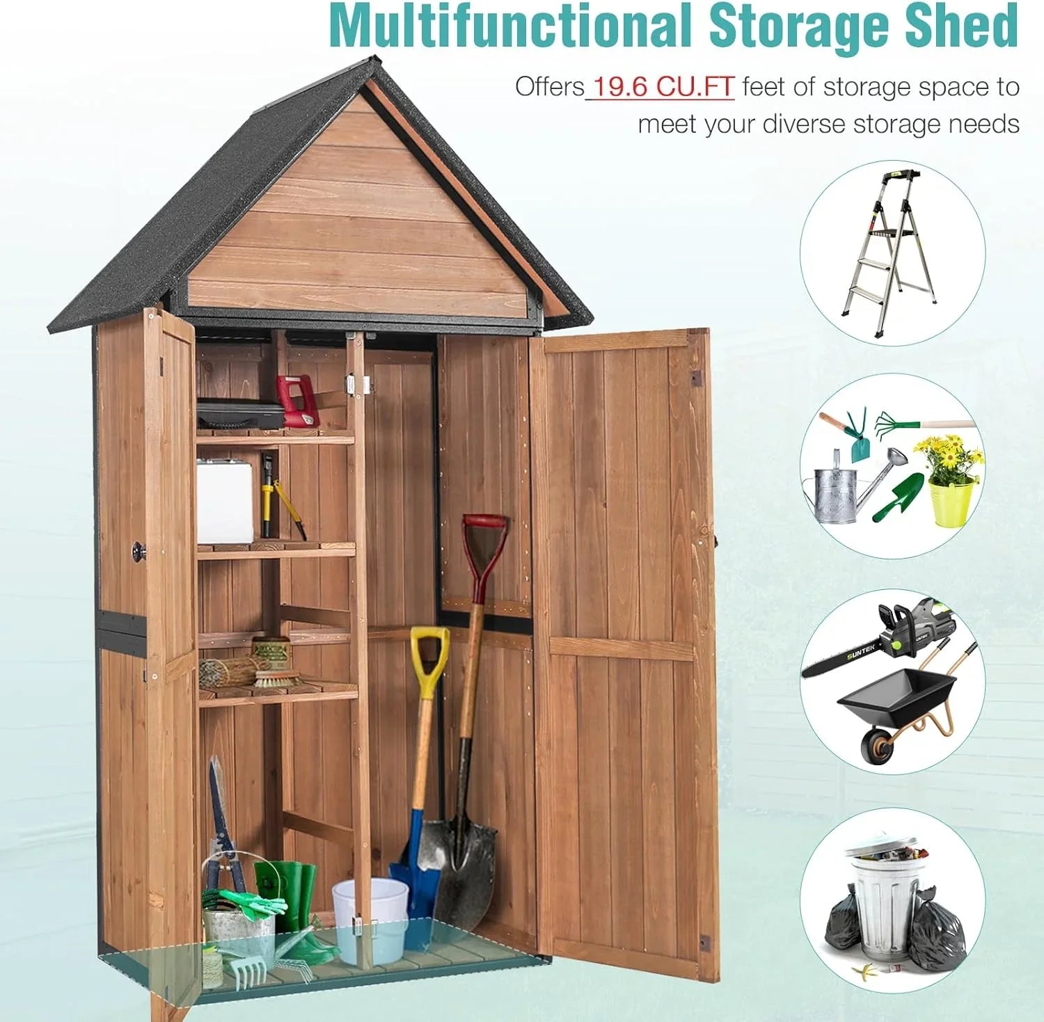 Sheds Outdoor Storage Garden Shed with Metal Frame Structure Adjustable Shelves Capacity Storage