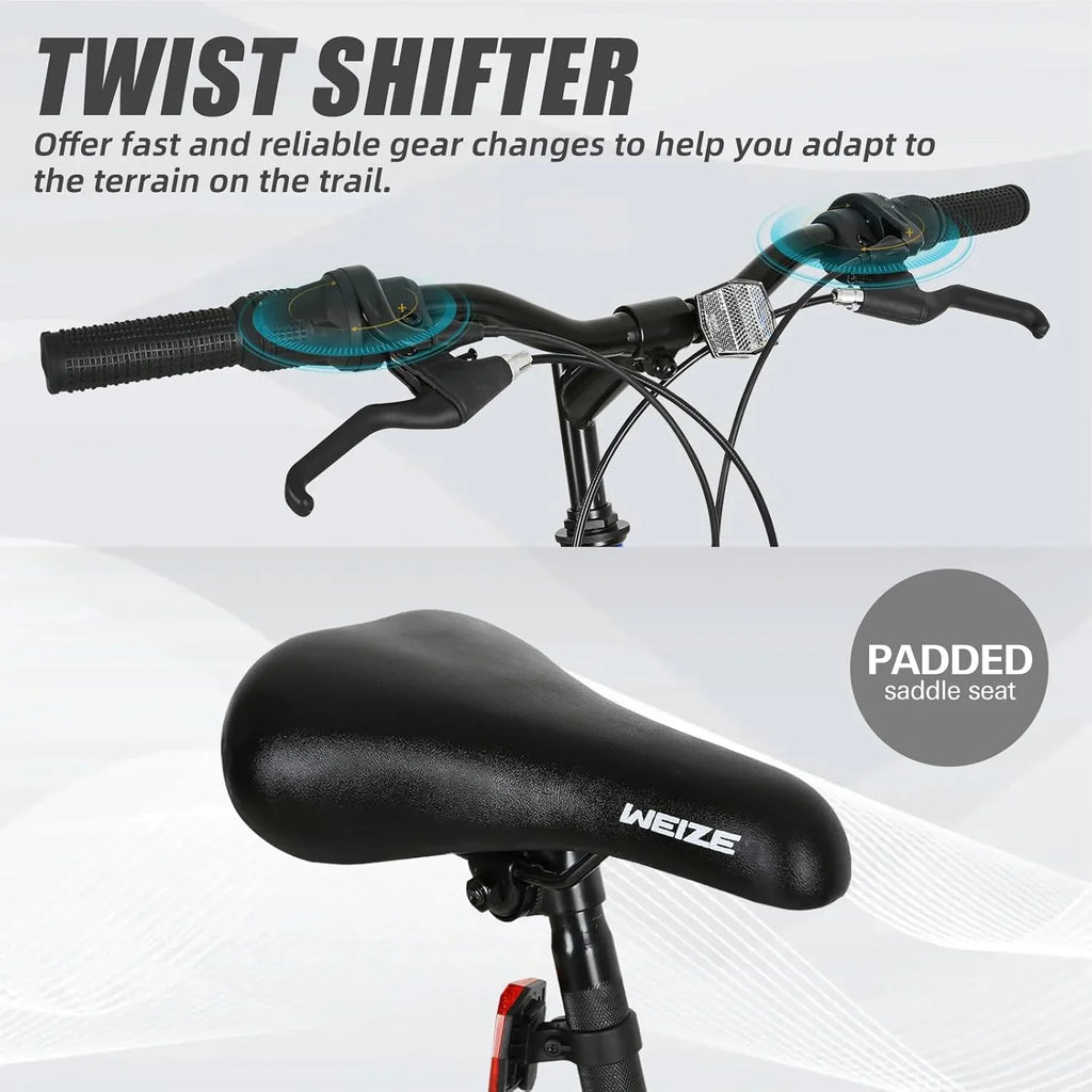 WEIZE Mountain Bike 26 27.5 inch Outdoor Hybrid Bikes 18-Speed High-Carbon Steel Full Suspension