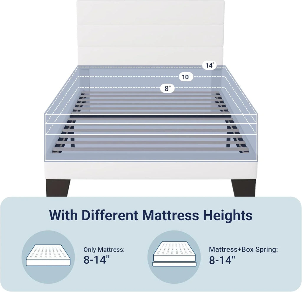 Allewie Queen Size Platform Bed Frame with Fabric Upholstered Headboard Wooden Slats Support