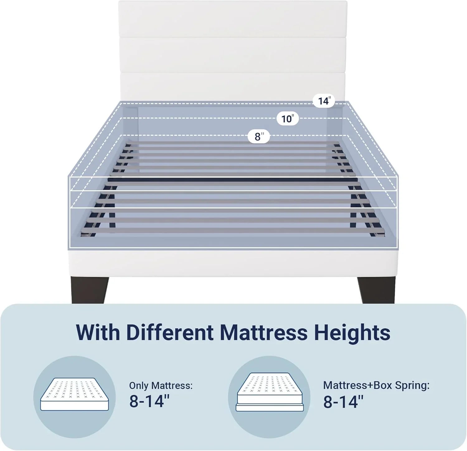 Allewie Queen Size Platform Bed Frame with Fabric Upholstered Headboard Wooden Slats Support