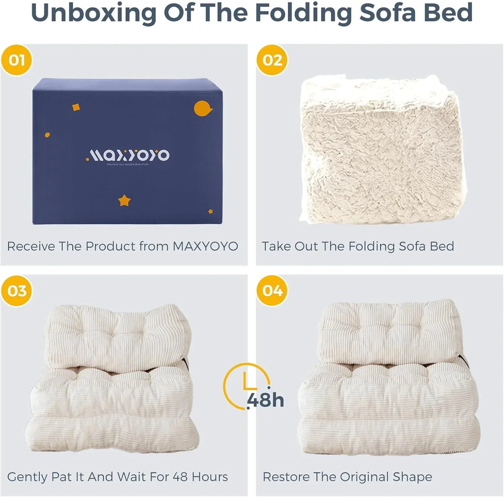MAXYOYO Folding Sofa Bed Convertible Sleeper Chair with Pillow Foldable Mattress with Back Support