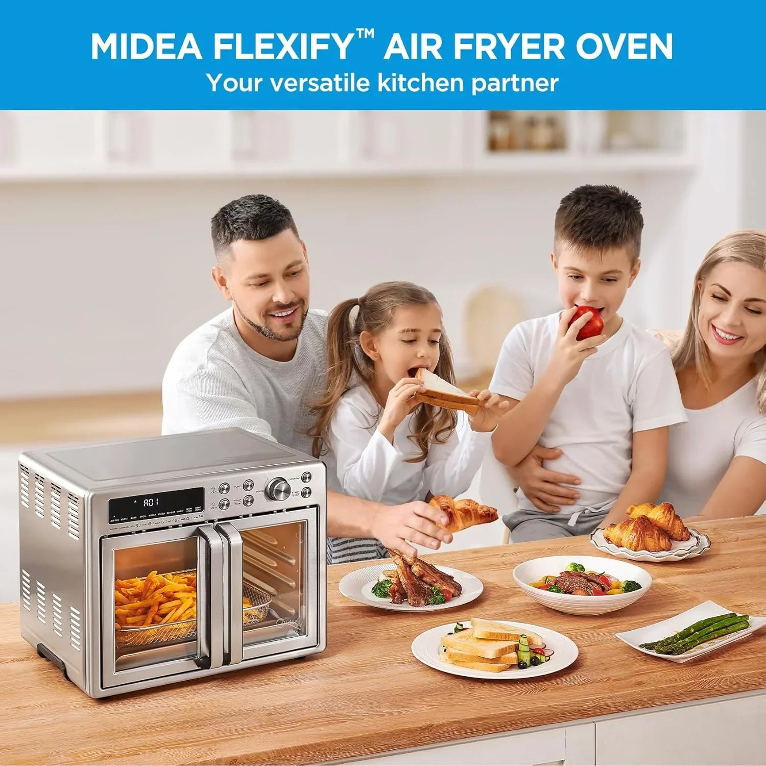 Flexify French Door Toaster Oven Air Fryer Combo 26.4 QT Extra Large Air Fryer Countertop