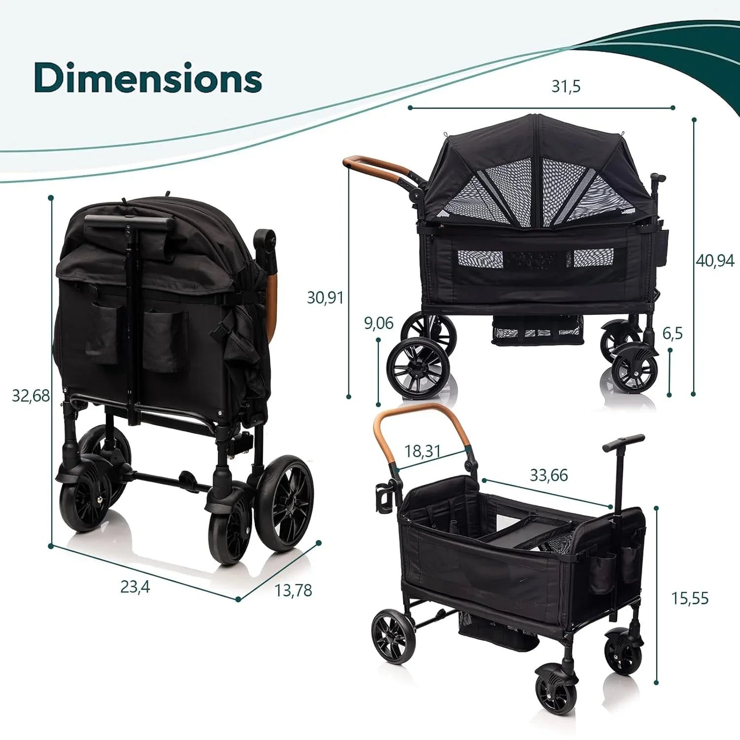 Wagon Stroller for 2 Kids Cargo-Travel Stroller Push-Pull Double Wagon Lightweight Folding Stroller