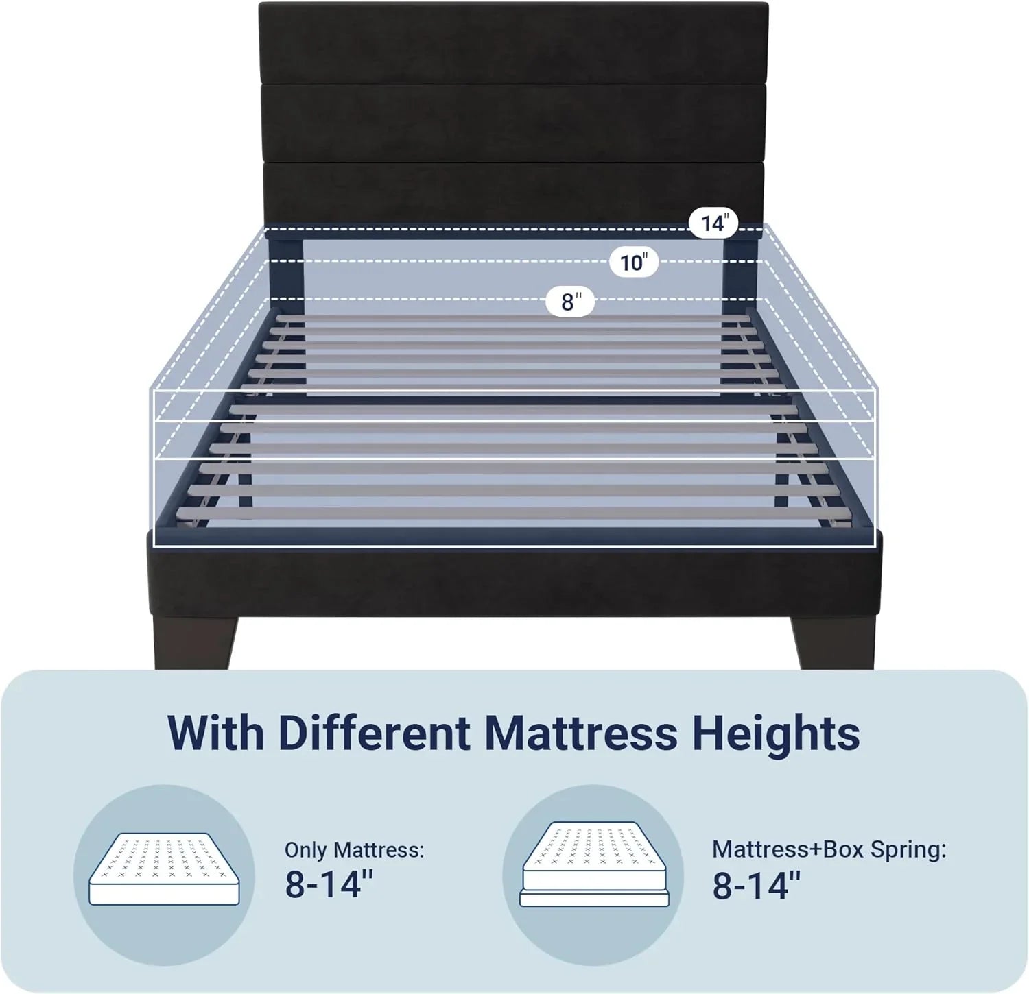 Allewie Queen Size Platform Bed Frame with Fabric Upholstered Headboard Wooden Slats Support