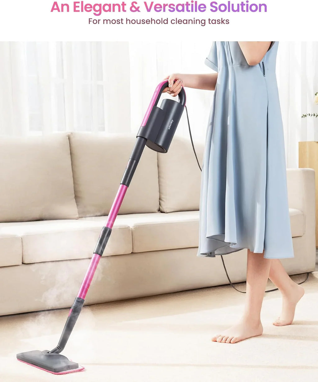7-in-1 Steam Mop Dual-Rod Design with Detachable Handheld Steamer for Walls Grouts Hard Floors