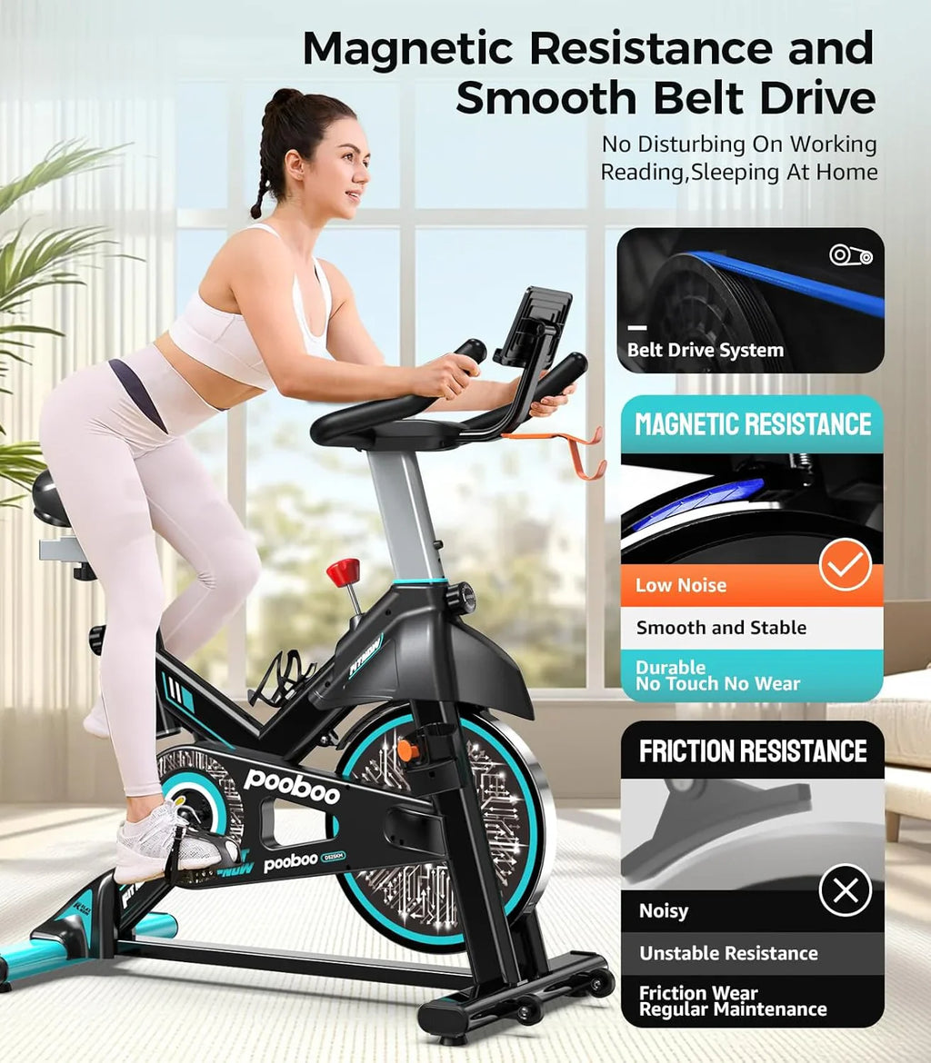 pooboo Exercise Bike Adjustable Magnetic/Brake Pad Resistance Silent Belt Drive Cycling Bike