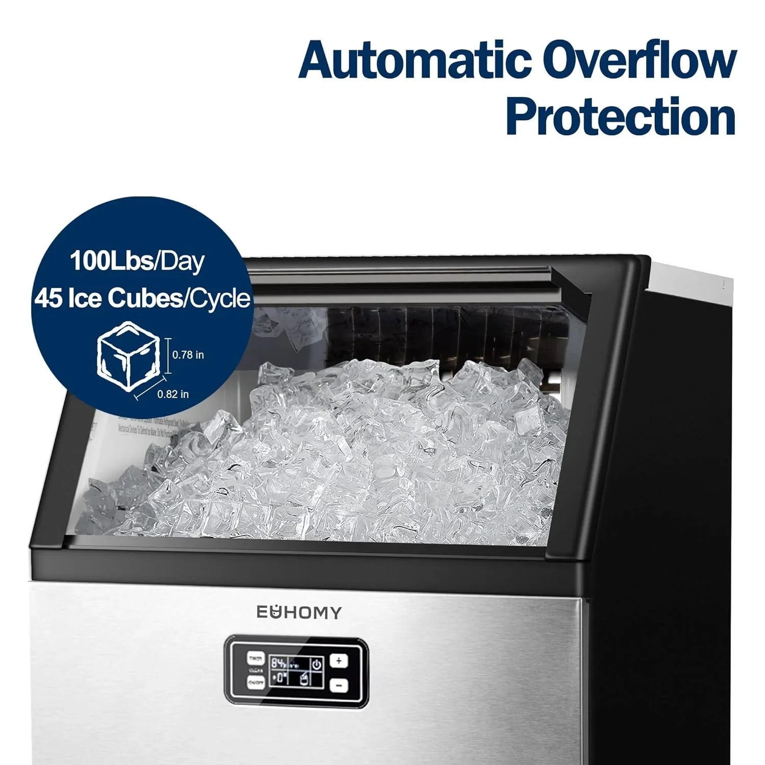 EUHOMY Commercial Ice Maker Machine 100lbs/24H Stainless Steel Under Counter ice Machine