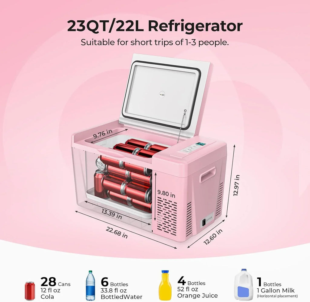 BougeRV 12 Volt Refrigerator 12V Car Fridge 23 Quart Portable Freezer Compressor Cooler